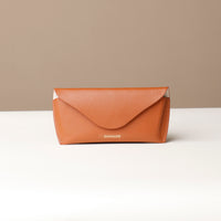 Front view of brown Stylish leather glasses case for men and women