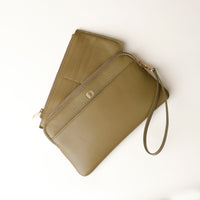 Green Romanche leather pouch with included card holder