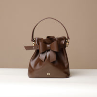 Front view of brown Premium leather Sandy Bag with shoulder strap
