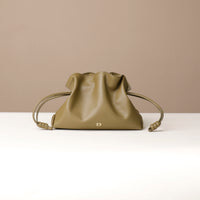 Olive green Sassy Satchel – soft nappa leather drawstring bag with gold-tone chain strap