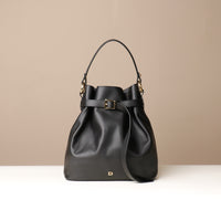 Front View of Black stylish leather handbag with a structured silhouette and versatile design, perfect for everyday wear and special occasions.