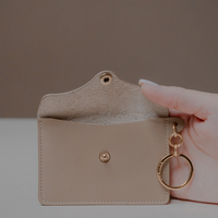 Front View of Taupe Loop Pouch by Danilos in premium leather with key ring
