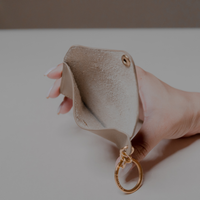 Open Taupe Loop Pouch by Danilos in premium leather with key ring