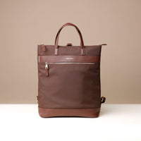 messenger-crossbodybag-ballistic-nylon-leather-details-transiktrek-brown-with-gold-hardware-front-view