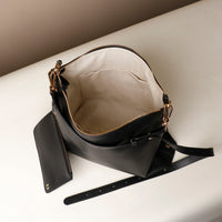 Interior View of Zesté Crossbody Lux in black – convertible leather shoulder and top-handle bag with adjustable strap, handcrafted by Danilo’s