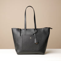 Front view of black Emma Pebble Leather Tote Bag by Danilos