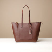 Front view of brown Emma Pebble Leather Tote Bag by Danilos