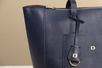 Emma Bag in Blue, close-up detail of leather texture and craftsmanship
