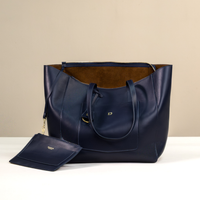 Emma Bag in Blue, front view open showing interior space