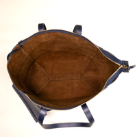 Emma Bag in Blue, top view showing interior of the bag