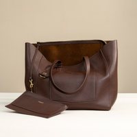 Emma Bag in Corrugated Brown, front view open showing interior space