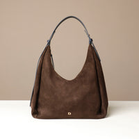 Handbags top-handle tote, Mia Minimale, suede leather, brown, with a visible brand Danilos, front view