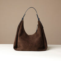 Handbag top-handle tote, Mia Minimale, suede leather, brown, back side view