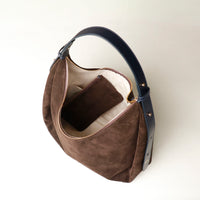 Handbag top-handle tote, Mia Minimale, suede leather, brown, upper view