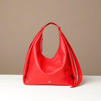 Front view of red Mia Minimale Sr. handcrafted luxury leather hobo bag