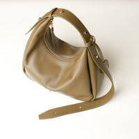 Handbag, hobo bag, Mia Minimale Jr, olive green, with a strap on a white background