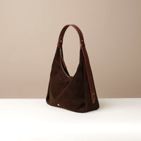 Handbag top-handle tote, Mia Minimale, suede leather, brown, lateral view
