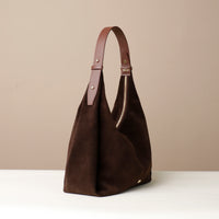 hobo bag Handbag top-handle tote, Mia Minimale, suede leather, brown, lateral view