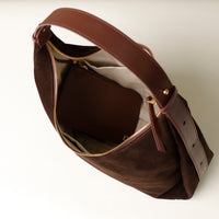 Handbag top-handle tote, Mia Minimale, suede leather, brown, top view