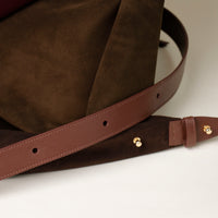 Handbag top-handle tote, Mia Minimale, suede leather, brown, strap and gold clousure