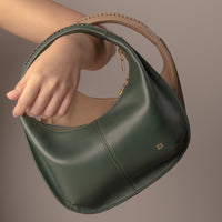 Green and brown Soft Rounded Bag crescent leather top-handle handbag