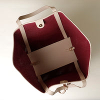 Close-up detail on single bag mesh & leather