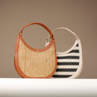 Luna Palmera tote bag in natural raffia, front view